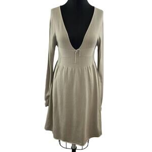 NWT TWINSET Simona Barbieri Tan Knit Plunge A-Line Sweater Dress Wool NEW M